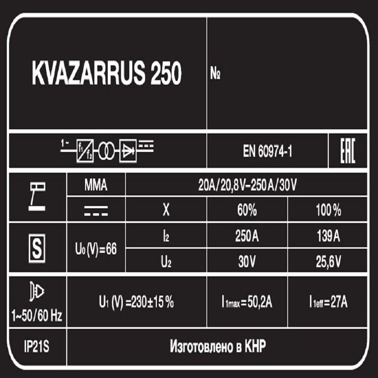 СВАРОЧНЫЙ АППАРАТ KVAZARRUS 250