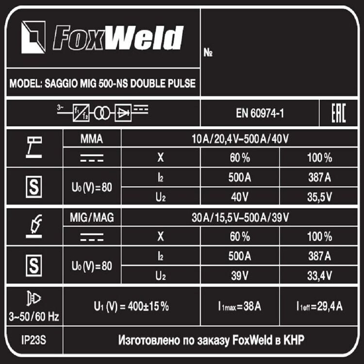 Сварочный полуавтомат SAGGIO MIG 500-NS DOUBLE PULSE